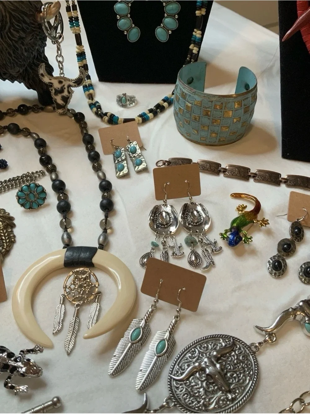 Southwestern Sculpture with Fashion Jewelry Mixed Lot 55+Pcs